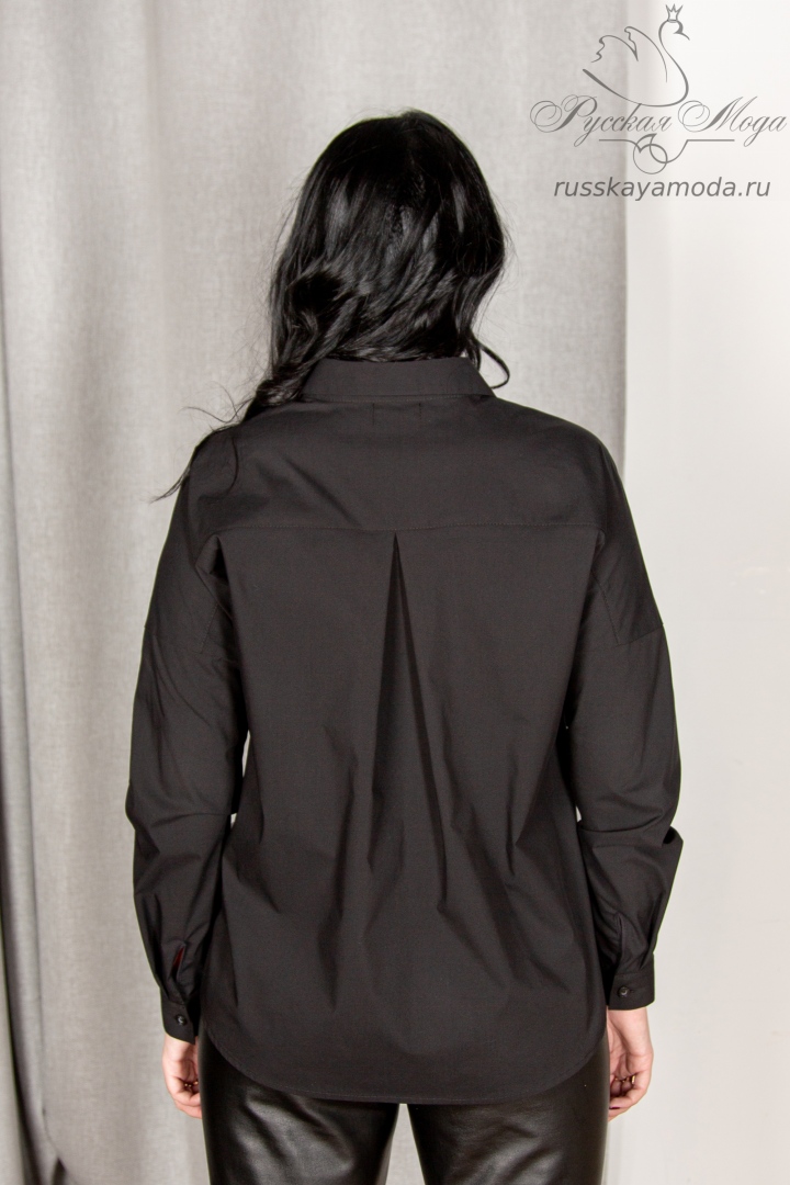 Блузка из чёрного хлопка с длинным рукавом

Состав ткани: хлопок черный 
78% хлопок, 18% полиэстер, 4% лайкра